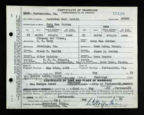 mom an dad marriage license